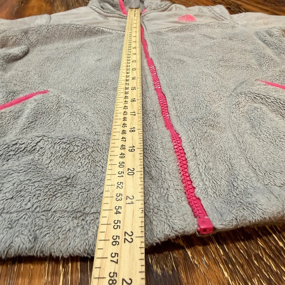 North Face Girls Size L 14/16 Grey Pink Hooded High Pile Fleece Jacket Full Zip